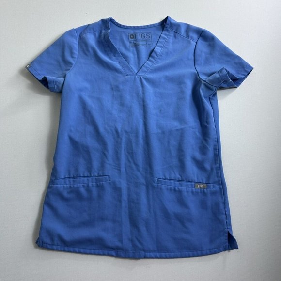 Figs‎ Catarina Hand Front Pockets Solid Blue Scrub Top Womens Size XXS Uniform - Picture 1 of 9